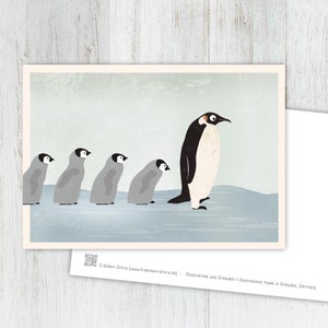 Grußkarte Pinguin, Karte, Postkarte, Illustration, Tiere, Tierkinder, Geburtstag, Kindergeburtstag, retro