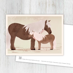 Karte Pferde, Grußkarte, Vintage, retro, Postkarte, Illustration, Tiere, Tierkinder, Geburtstag, Kindergeburtstag