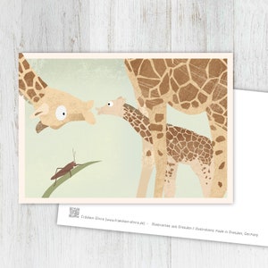 Karte Giraffe, Grußkarte, Postkarte, Illustration, Tiere, Tierkinder, Geburtstag, Kindergeburtstag, vintage