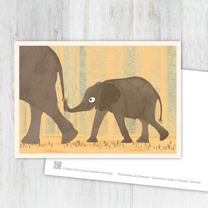 Karte Elefant, Grußkarte, retro, vintage, Postkarte, Illustration, Tiere, Tierkinder, Geburtstag, Kindergeburtstag