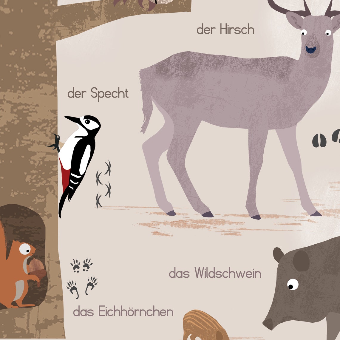 Tiere des Waldes, Poster A3 & A2, mit Posterleiste, 2 Varianten