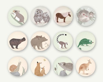 Magnet Set Tiere 38 mm Magnetbuttons Kühlschrankmagnete