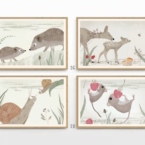 Set de carteles animales del bosque, set de carteles infantiles, póster habitación infantil, ilustraciones, carteles de animales, set de carteles