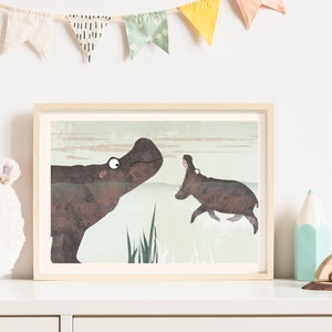 Poster Nilpferde, Poster A4, Illustrationen, Tierposter, Geburtstag, Kindergeburtstag