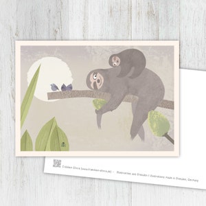 Karte Faultier, Grußkarte, Vintage, retro, Postkarte, Illustration, Tiere, Tierkinder, Geburtstag, Kindergeburtstag