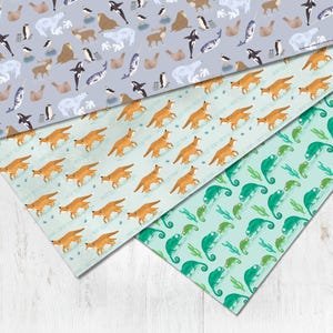 3x Geschenkpapier Tiere, gefaltet, Packpapier Geburtstag Kind, Kindergeburtstag Tiere