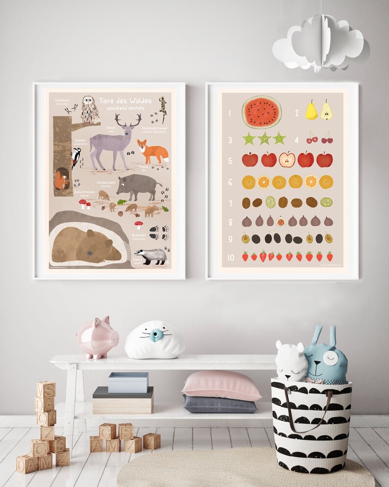 Tiere des Waldes, Poster A3 & A2, mit Posterleiste, 2 Varianten