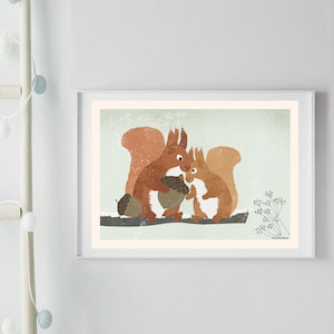 Poster Eichhörnchen, Poster Weihnachten, Illustrationen, Tierposter, Weihnachtsbild, Deko Kinderzimmer, Winterposter