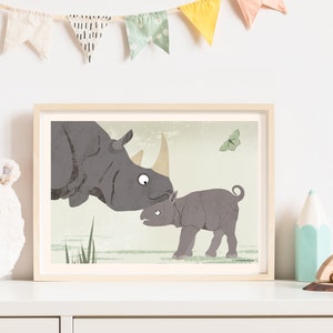 Cartel rinoceronte, cartel A4, ilustraciones, cartel de animales, cumpleaños, cumpleaños infantil