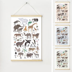 ABC Poster Tiere + Posterleiste, Lernposter, Tierposter, DIN A3 & DIN A2