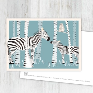 Biglietto d'auguri zebra, biglietto, cartolina, illustrazione, animali, bambini animali, compleanno, compleanno bambini