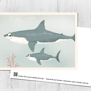 Karte Haie, Postkarte, Vintage, retro, Illustration, Tiere, Tierkinder, Geburtstag, Kindergeburtstag
