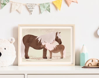 Poster Pferde, Poster A4, Illustrationen, Tierposter, Geburtstag, Kindergeburtstag