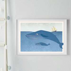 Poster Blauwale, Poster A4, Illustrationen, Wale, Tierposter, Geburtstag, Kindergeburtstag