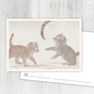 Kaart katten, wenskaart, vintage, retro, ansichtkaart, illustratie, dieren, dierenkinderen, verjaardag, kinderverjaardag