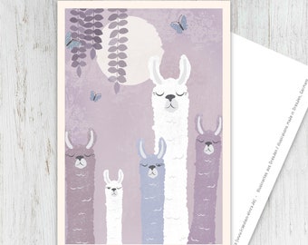 Llama card, greeting card, vintage, retro, postcard, illustration, animals, animal children, birthday, children's birthday