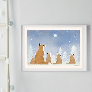 Poster Füchse, Poster Weihnachten, Illustrationen, Tierposter, Weihnachtsbild, Deko Kinderzimmer, Winterposter