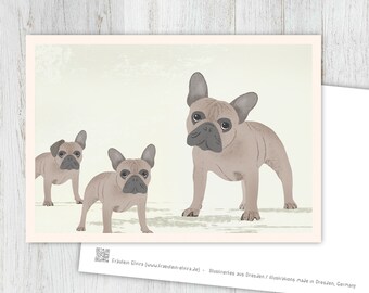Carte bouledogues, carte de voeux, vintage, rétro, carte postale, illustration, animaux, enfants animaux, anniversaire, anniversaire enfant