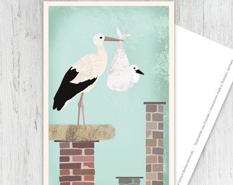 Birth card, stork