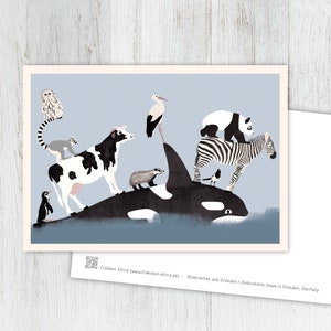 Grußkarte Tiere schwarz weiß, Karte, Vintage, Postkarte, Illustration, Tiere, Geburtstag, Kindergeburtstag