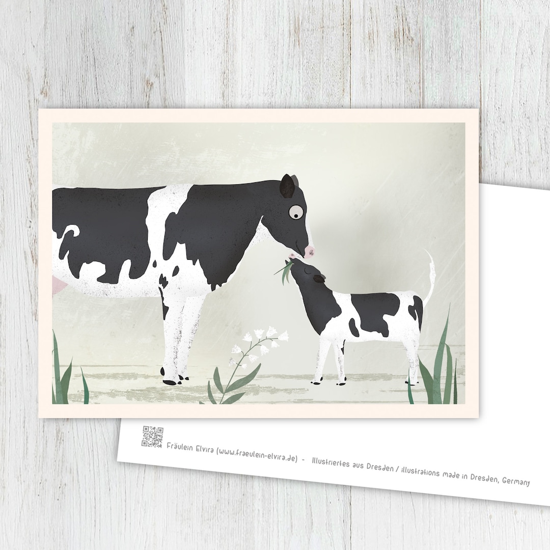 Card Cows, Greeting Card, Vintage, Retro, Postcard, Illustration ...