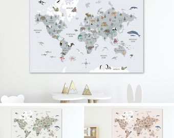 World map XL children + poster strip, DIN A1 & DIN A2, children's world map, world map children