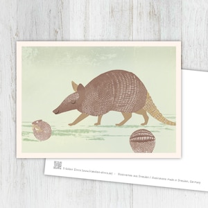 Karte Gürteltiere, Grußkarte Gürteltier, Vintage, retro, Postkarte, Illustration, Tiere, Tierkinder, Geburtstag, Kindergeburtstag