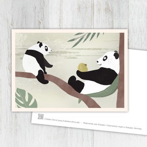 Karte Pandas, Grußkarte, Vintage, retro, Postkarte, Illustration, Tiere, Tierkinder, Geburtstag, Kindergeburtstag
