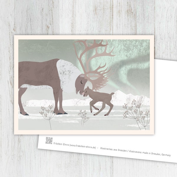 Karte Rentiere, Weihnachtskarte, Grußkarte, Postkarte, Illustration, Tiere, Tierkinder, Geburtstag, Kindergeburtstag