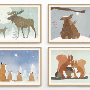 Set di poster per bambini, poster con animali natalizi, poster per la cameretta dei bambini, illustrazioni, poster con animali, set di poster