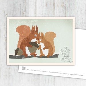 Karte Eichhörnchen, Winterkarte,  Weihnachtskarte Kinder, Tierkarte Weihnachten, Postkarte, Illustration, Tiere, Tierkinder,