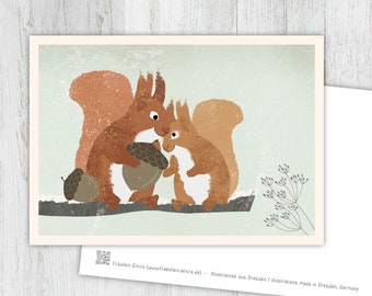 Card squirrel, winter card, children's Christmas card, Christmas animal card, postcard, illustration, animals, animal children,