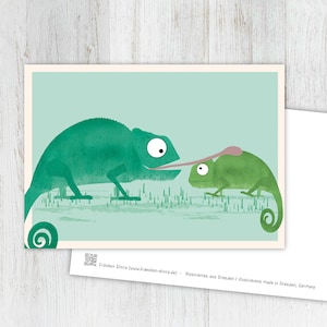 Karte Chamäleon, Grußkarte, Vintage, retro, Postkarte, Illustration, Tiere, Tierkinder, Geburtstag, Kindergeburtstag
