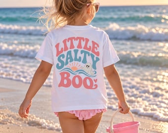 Little Salty Boo toddler t-shirt | ghost, waves, sunset beach design