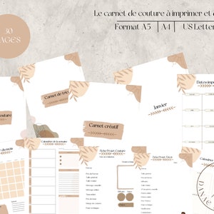 Carnet de couture imprimable non datee | Format A4 + A5 | 30 Pages Planner Digital Facile