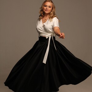 Black satin midi skirt for women, High waist skirts with pockets, Handmade wide pleated skirts image 6