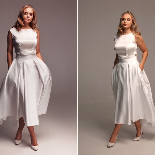 Jupe midi avec poches, jupe midi de mariage, jupe de mariée longueur thé, jupe wite taille haute, jupe de mariée Rockabilly, jupe personnalisée