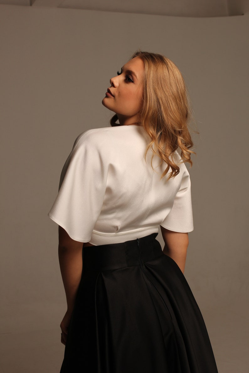 Black satin midi skirt for women, High waist skirts with pockets, Handmade wide pleated skirts image 7