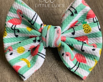 Green and white stripe baby girl Bow headband