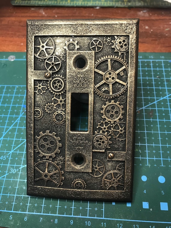Steampunk gears light switch plate