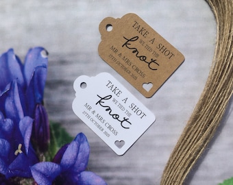 Personalised We Tied the Knot Take a Shot Wedding Favour Tags Thank You 30911