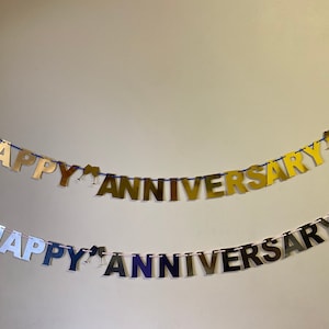 Personalised Wedding Anniversary Happy Anniversary Golden Silver Ruby Diamond Anniversary Bunting Party Decoration Banner Golden Silver