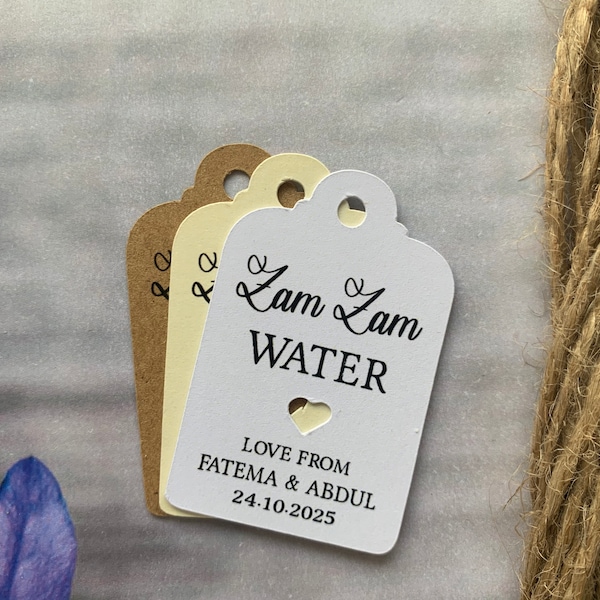 Personnalisé Zam Zam Water Tag Wedding Favor Tags Mehendi Walima Merci Nous avons noué le nœud Merci jour spécial Hen Fête d’anniversaire ZZ314b