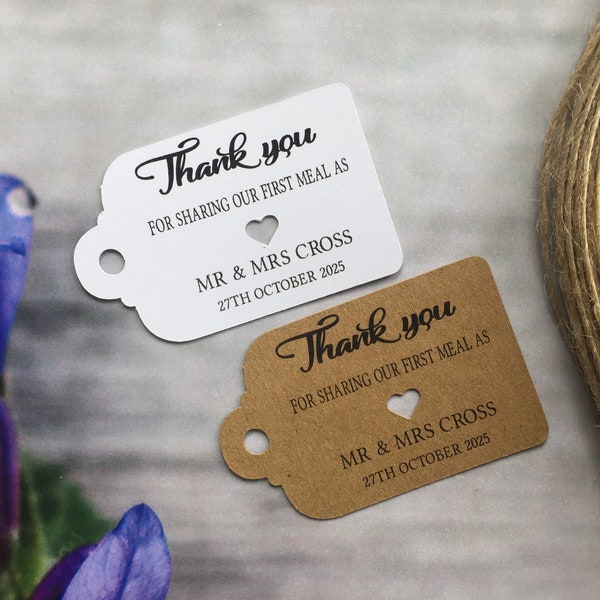 Personalised Thank you  for Sharing our First Meal as Mr & Mrs special day Tag Wedding favour tags Hen Baby Shower Christening Baptism T716b