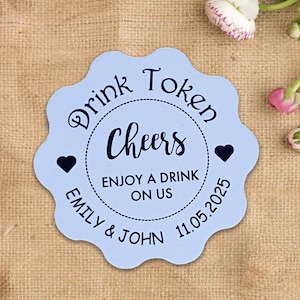 Ficha de bebida redonda personalizada Saludos Etiqueta Alcohol Gracias Etiquetas de favor de boda Boda Nos casamos Gin día especial Despedida de soltera DT91d
