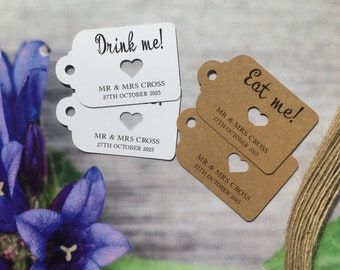 Personnalisé Drink Me Eat Me Wedding Favor Tags Merci Noël jour spécial Tag Anniversaire Poule Baby Shower Baptême Baptême DE94m