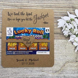 10X Personalizzato a forma di cuore Gratta e vinci / Titolari di biglietti della lotteria Bomboniera di nozze Carta di buona fortuna Lucky in Love LTH7b