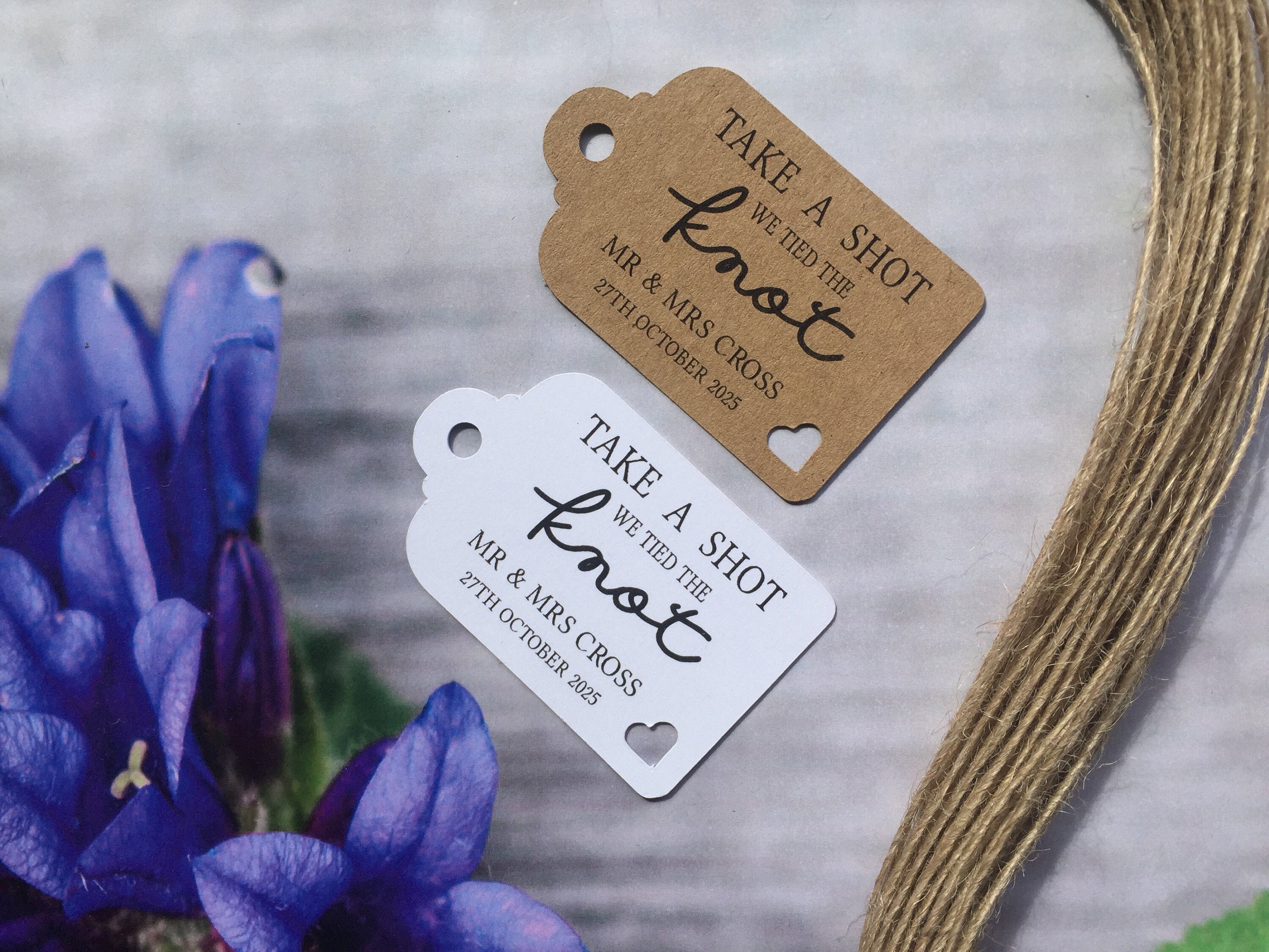 Personalised We Tied the Knot Take a Shot Wedding Favour Tags Thank Y…