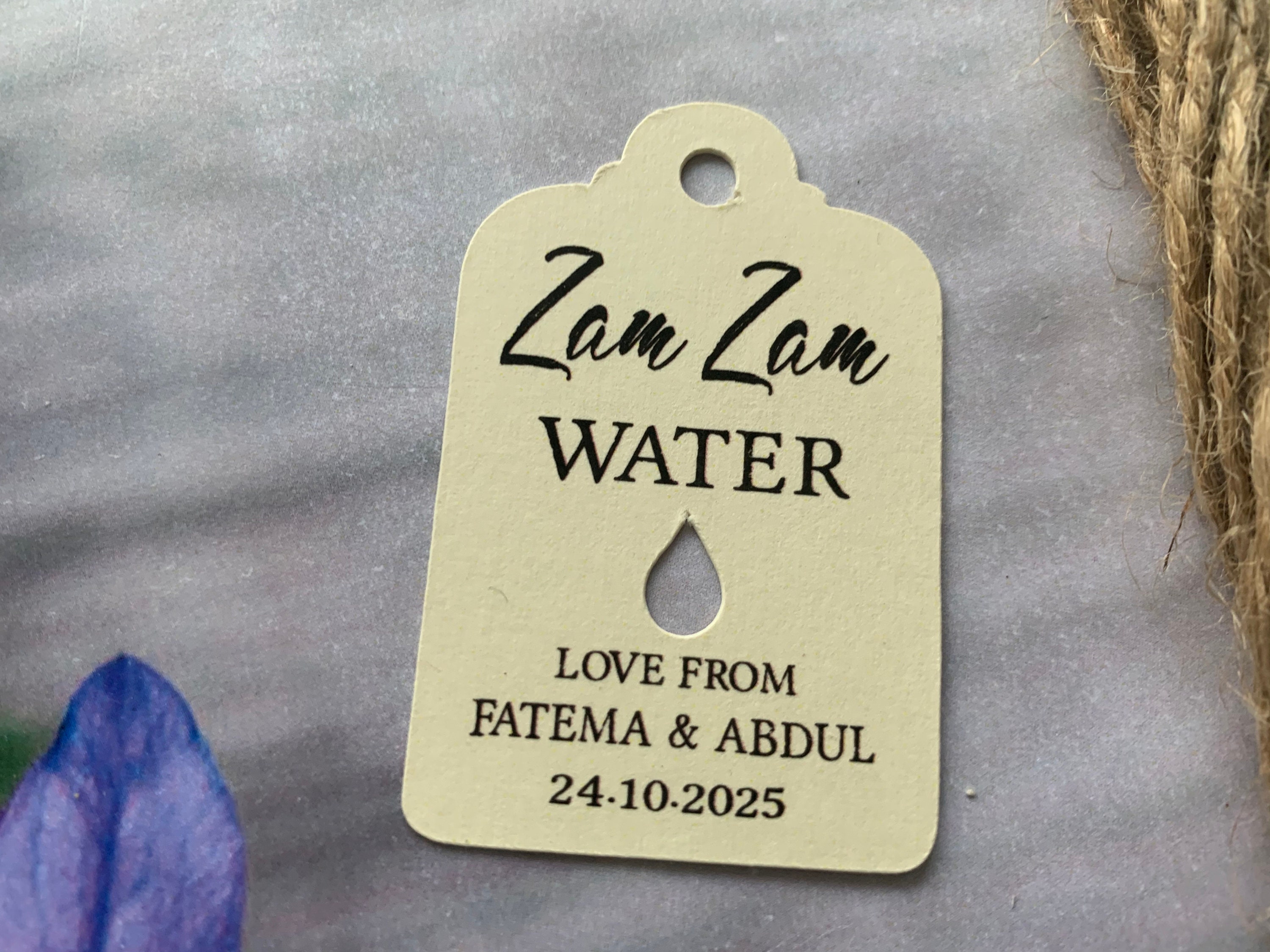 Personalised Zam Zam Water Wedding Favour Tags Mehendi Walima Thank You ZZW314a 