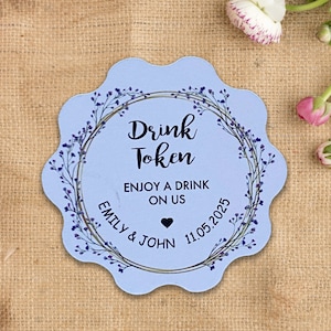Ficha de bebida redonda personalizada Saludos Etiqueta Alcohol Gracias Etiquetas de favor de boda Boda Nos casamos Gin día especial Despedida de soltera DT91b